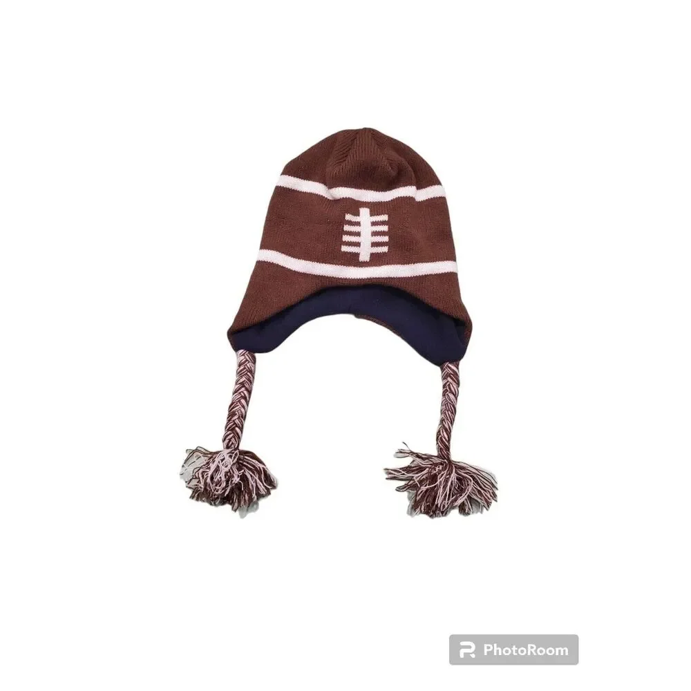 Boys Winter Football Hat Brown Beanie Football